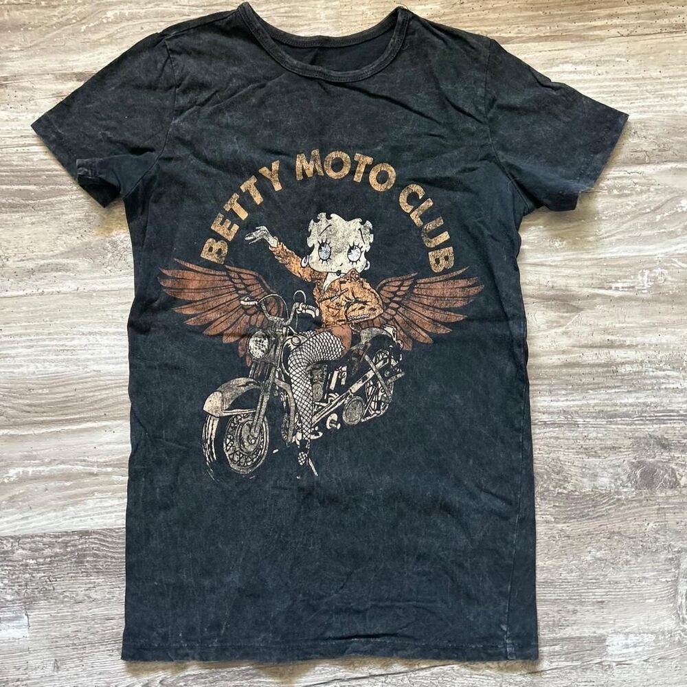 Fleischer Women's Betty Boop biker streetwear black moto club tee